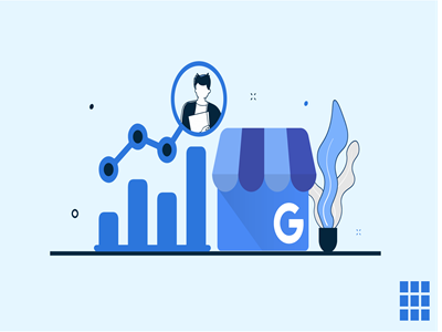 illustration showing a Google Business Profile storefront icon next to a rising growth bar chart and a profile avatar.